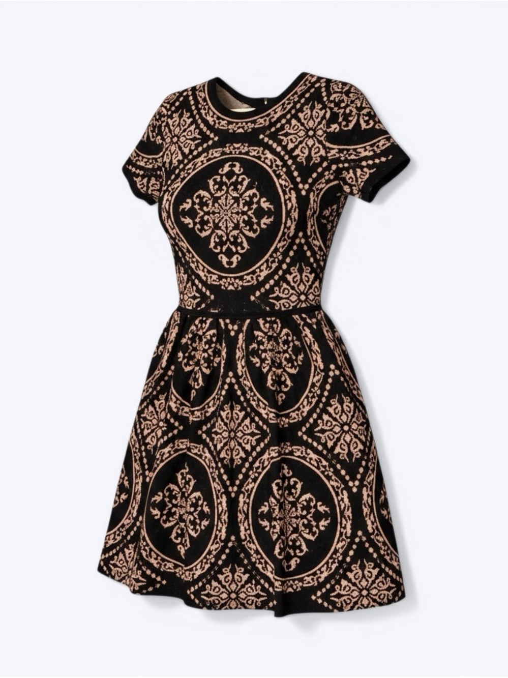 Romeo & Juliet Couture Black and Peach Medallion Fit-and-Flare Dress